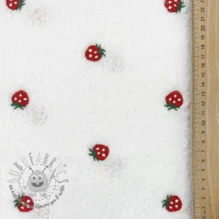 Tessuto per cappotti TEDDY EMBROIDERY Strawberries white