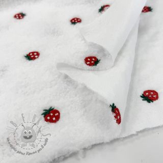 Tessuto per cappotti TEDDY EMBROIDERY Strawberries white