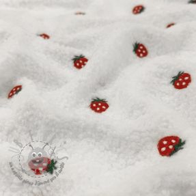 Tessuto per cappotti TEDDY EMBROIDERY Strawberries off white