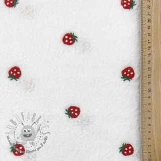 Tessuto per cappotti TEDDY EMBROIDERY Strawberries off white