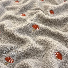 Tessuto per cappotti EMBROIDERY Little mushrooms pebble