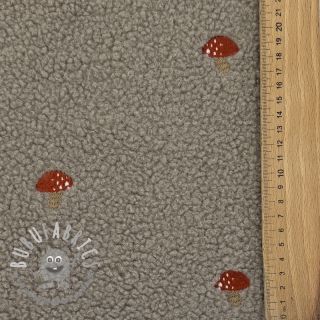 Tessuto per cappotti EMBROIDERY Little mushrooms pebble