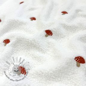 Tessuto per cappotti EMBROIDERY Little mushrooms off white