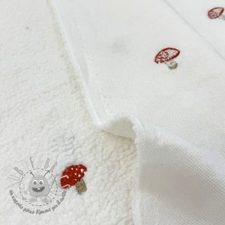 Tessuto per cappotti EMBROIDERY Little mushrooms off white