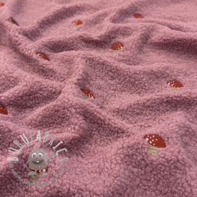 Tessuto per cappotti EMBROIDERY Little mushrooms old pink