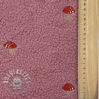 Tessuto per cappotti EMBROIDERY Little mushrooms old pink