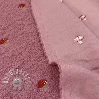 Tessuto per cappotti EMBROIDERY Little mushrooms old pink