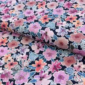 Tessuto di cotone Significant flowers navy digital print