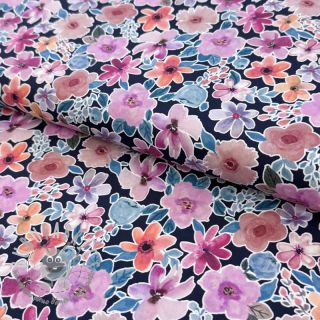 Tessuto di cotone Significant flowers navy digital print