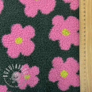 Tessuto per cappotti TEDDY JACQUARD Flowers army green/pink
