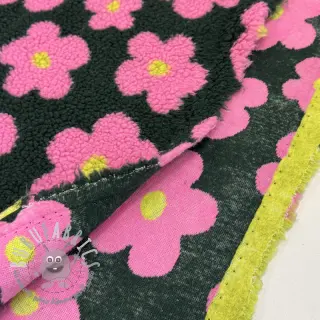 Tessuto per cappotti TEDDY JACQUARD Flowers army green/pink