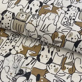 Tessuto decorativo Linenlook Dogs natural