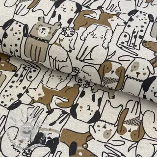 Tessuto decorativo Linenlook Dogs natural
