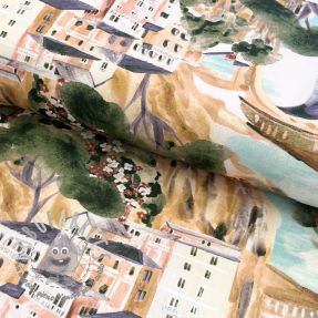 Tessuto decorativo Houses ecru digital print