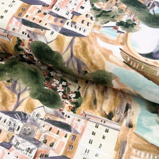 Tessuto decorativo Houses ecru digital print