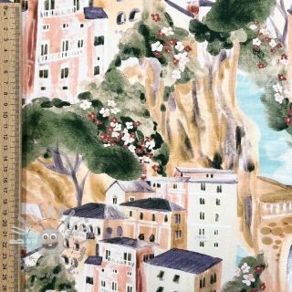 Tessuto decorativo Houses ecru digital print