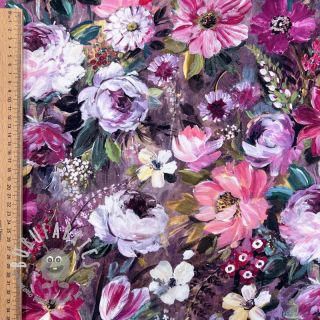 Tessuto decorativo Oil painting flowers mauve digital print