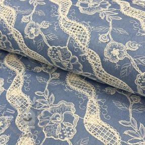 Tessuto di cotone JEANS EMBROIDERY Flora design B