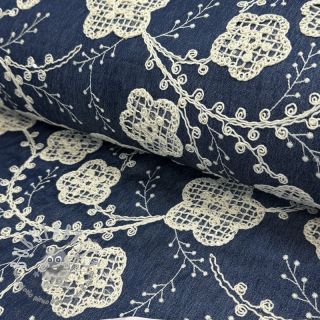 Tessuto di cotone JEANS EMBROIDERY Flora design C