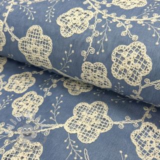 Tessuto di cotone JEANS EMBROIDERY Flora design D