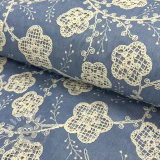 Tessuto di cotone JEANS EMBROIDERY Flora design D