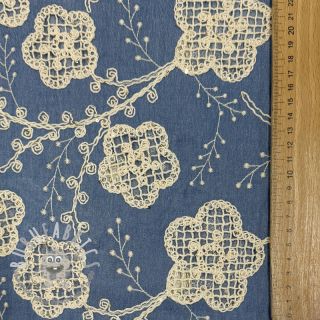 Tessuto di cotone JEANS EMBROIDERY Flora design D